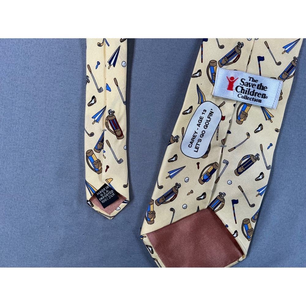 Save the Children Mens 100% Silk Tie Golf Motif C USA - Picture 4 of 6